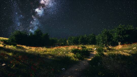 星空下延时的森林景观