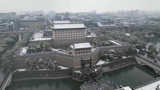 西安大雪钟楼永宁门城墙雪景航拍合集2