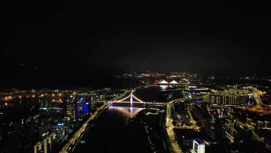 福建福州闽江两岸夜景灯光航拍