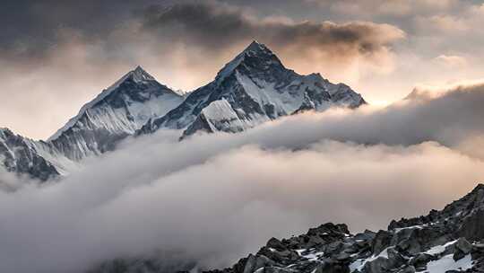 雪山日出日照金山