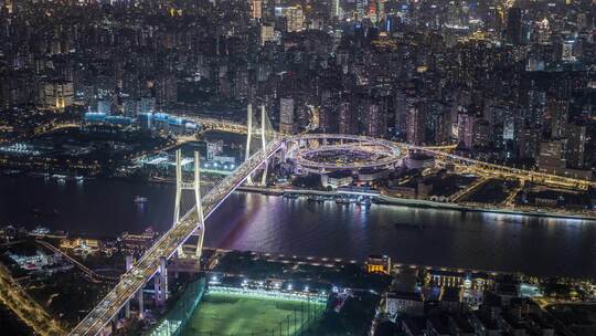 上海南浦大桥夜景航拍