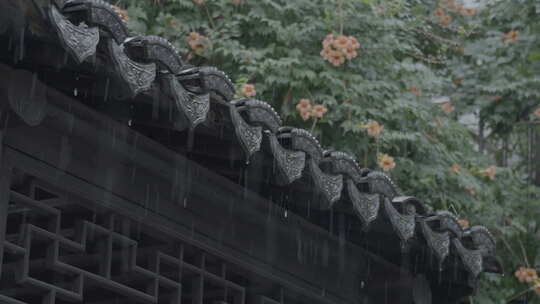 古建筑屋檐下雨 意境水滴 