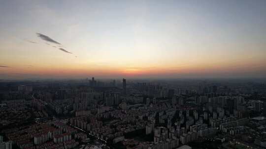 广东东莞日落晚霞城市夜景航拍