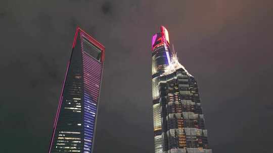 城市航拍 上海陆家嘴夜景  繁华都市