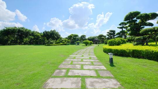 公园草地草坪石板小路观光步道