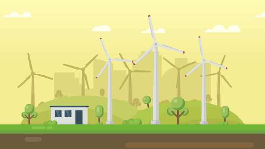 循环动态卡通新能源风力发电背景视频