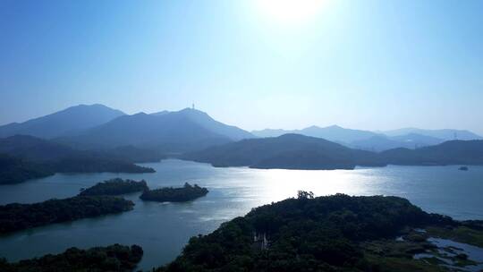 晴天山水风光深圳水库梧桐山电视塔A视频素材模板下载