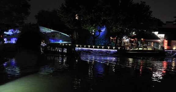 枫桥夜泊 苏州枫桥河道游船夜景