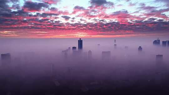 广州史诗级绝美平流雾日出航拍高清视频素材模板下载