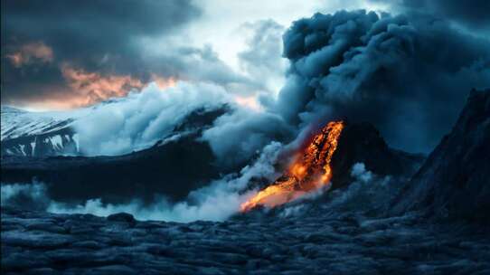 AI火山喷发火山爆发岩浆熔岩末日