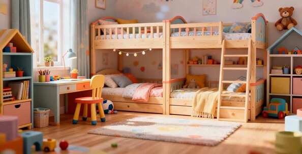儿童房双层床及家具布置