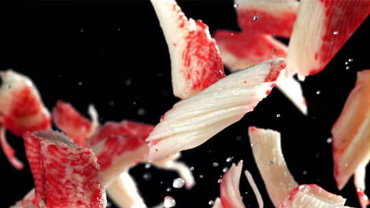 新鲜螃蟹棒在高速摄像机上以1000 Fp