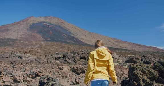 女人，徒步旅行，泰德，火山