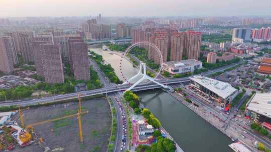 天津之眼摩天轮航拍红桥区城市地标风景风光