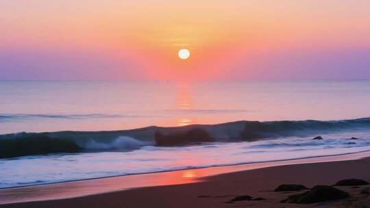 海边日出海面波浪景观
