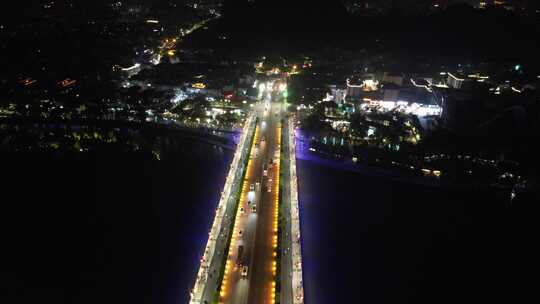 广西桂林城市夜景灯光交通航拍