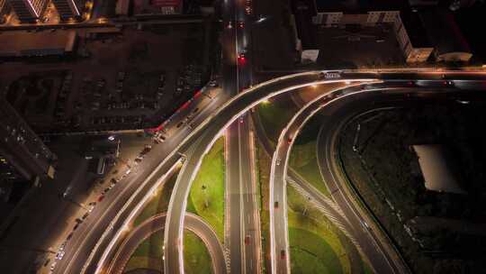 城市高速公路立交桥车流夜景航拍