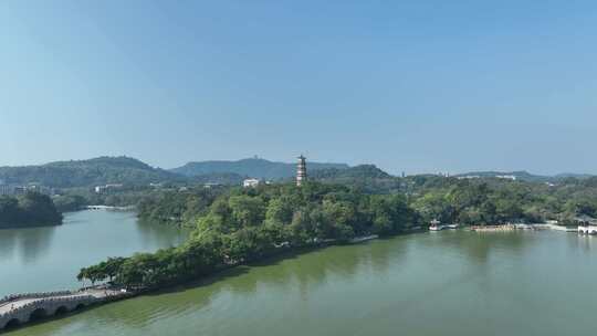 惠州西湖景区航拍惠州西湖泗洲塔湖泊风景