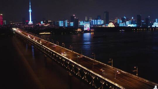武汉长江大桥夜景视频素材模板下载