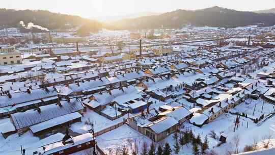 中国黑龙江冬季横道河子小镇雪乡航拍