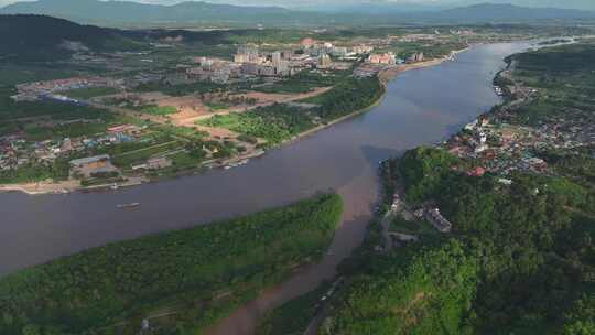 HDR泰国缅甸老挝金三角湄公河航拍景观