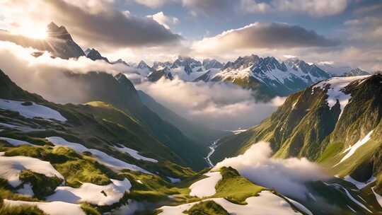 雪山云海自然风光全景