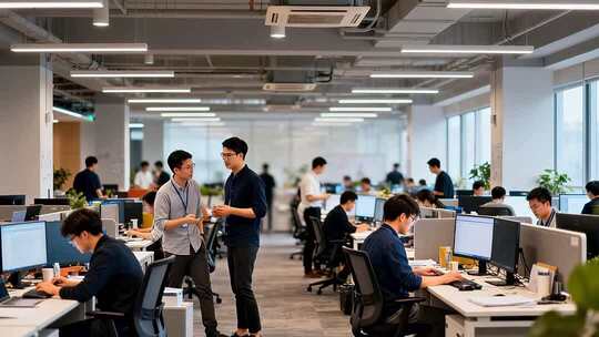 办公室内员工工作交流场景