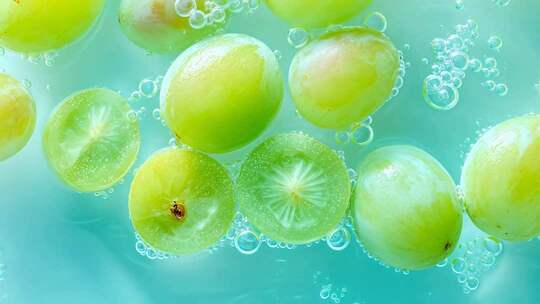 水中漂浮的新鲜绿葡萄