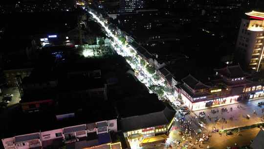 城市夜景步行街人流航拍