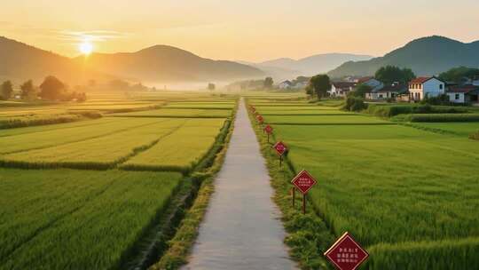 航拍乡村田野与日落美景
