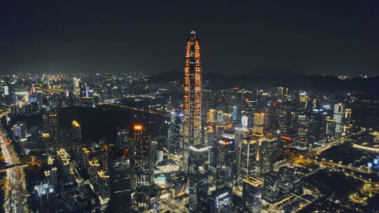 4k航拍深圳福田平安大厦夜景