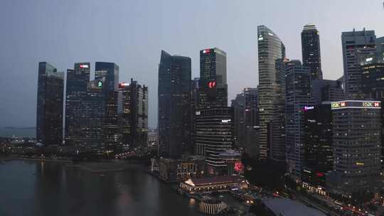 城市夜景,水面航拍