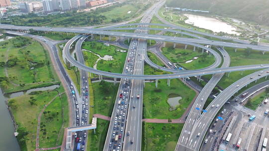 城市交通车水马龙-立交桥高架路车流基建