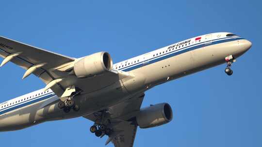 稳定：北京首都机场国航空客A350客机降落视频素材模板下载