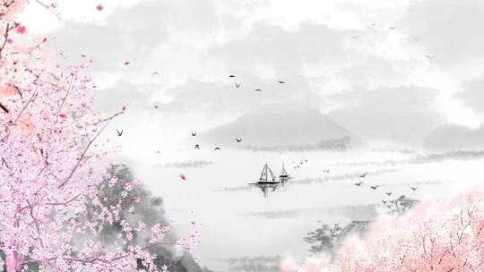 国潮山水樱花背景视频模板
