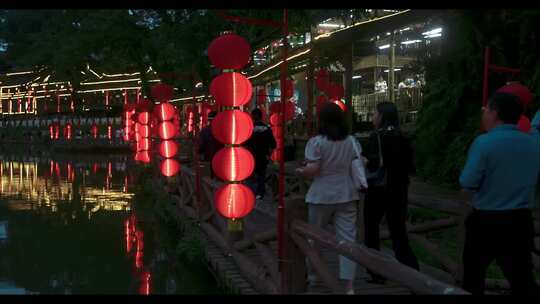 高清实拍柳江古镇夜景红灯笼