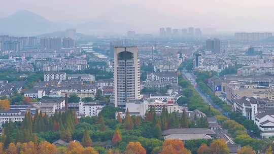 浙江绍兴越城区航拍城市风景风光素材