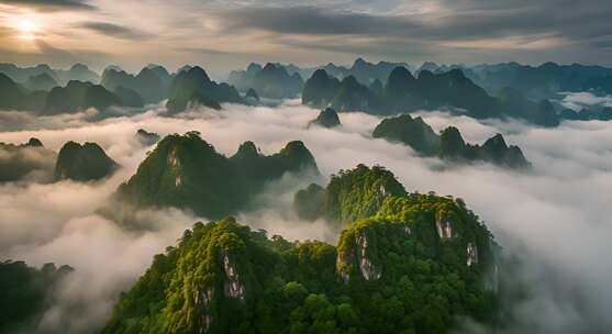 桂林山水合集山峰云海群山云雾缭绕自然风景