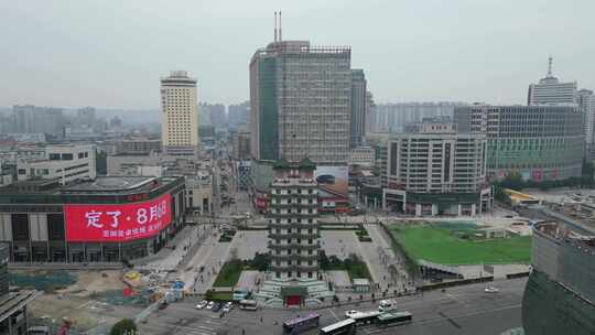 河南郑州城市风光老城区建筑航拍视频素材模板下载