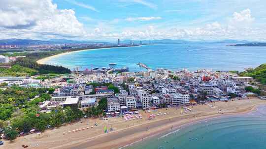 海南三亚海棠湾后海渔村航拍蔚蓝色海岸线