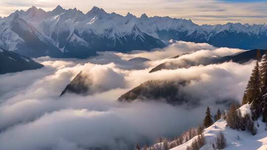 雪山云海自然风光全景