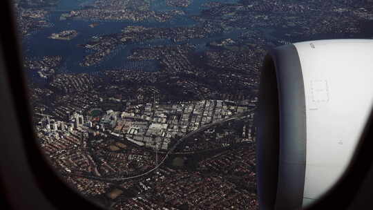 飞机头等舱飞机商务舱视角 悉尼市中心全景视频素材模板下载