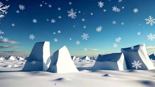 雪地雪山雪花飘落场景