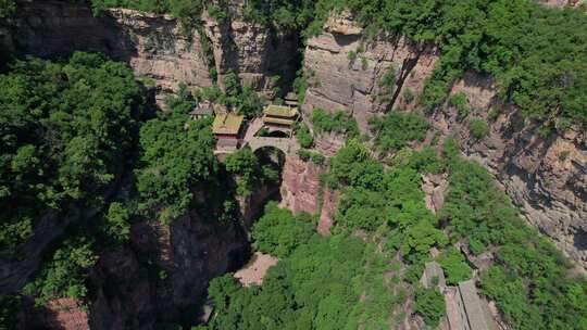 航拍河北苍岩山悬空寺