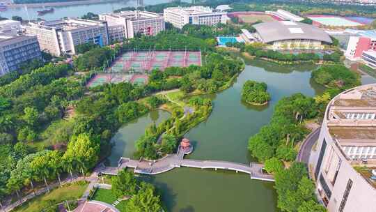 广州大学校园航拍风景风光大学城