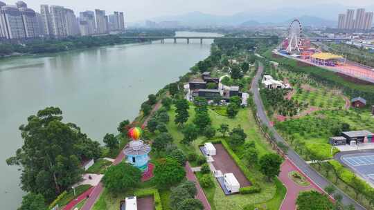 航拍福建漳州九龙江畔龙江岁月旅游度假公园