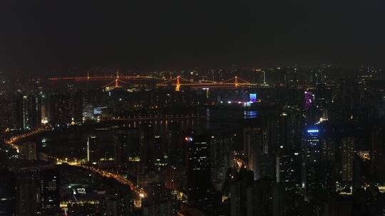 武汉市航拍夜景长江立交桥高楼大厦长江二桥