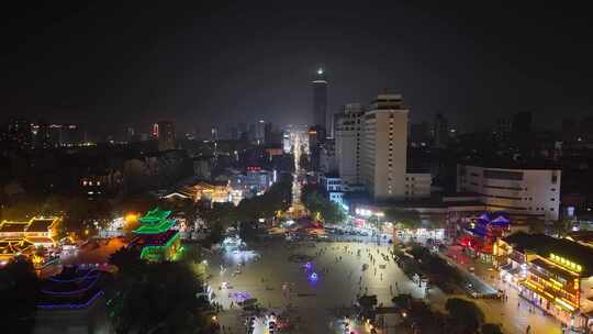 湖南岳阳巴陵广场夜景航拍