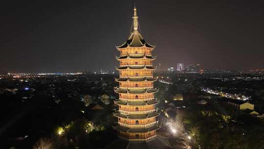 苏州古城夜景-北寺塔 北报恩寺