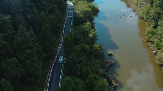 道路跟车 汽车经过树林 乡村公路